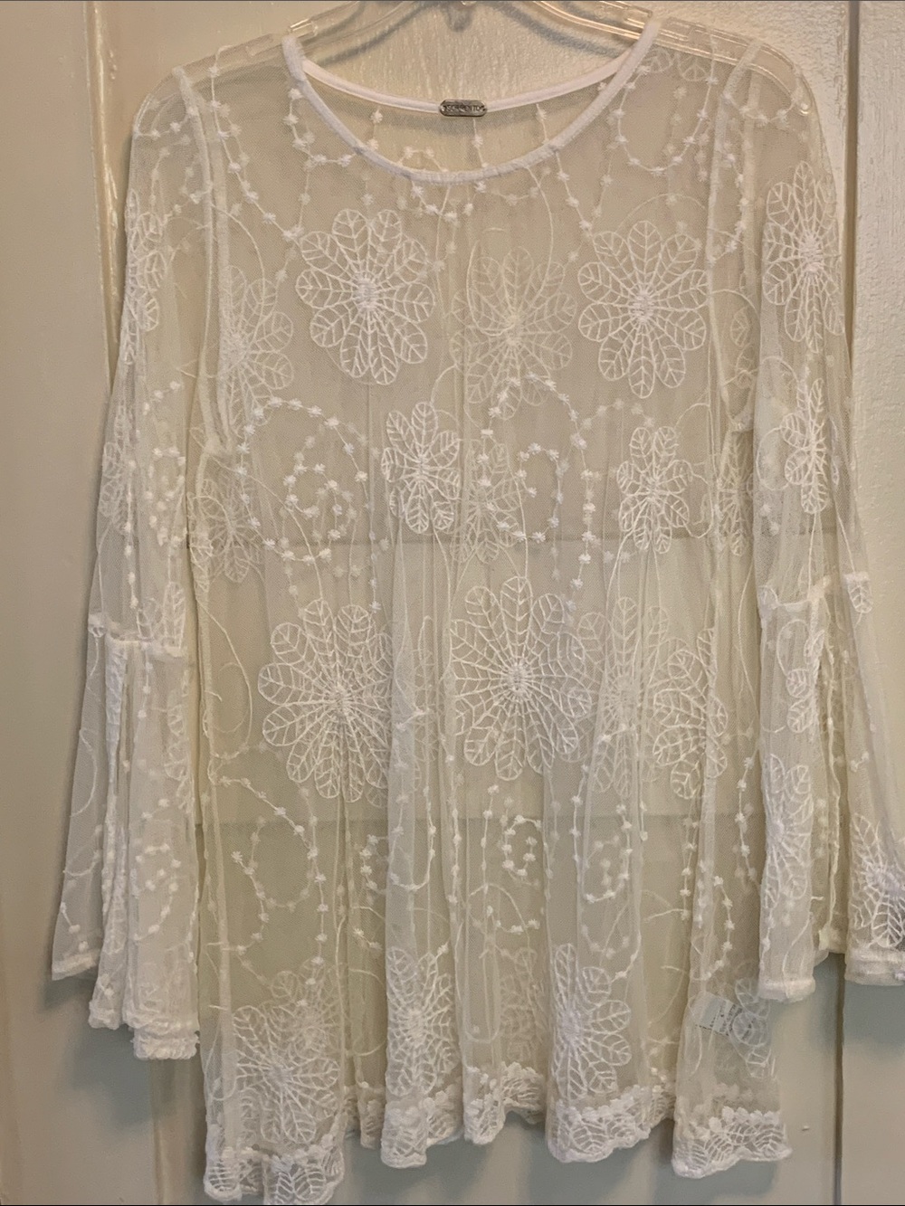 Sorrento Blouse Sheer Lace Fabric Intricate Floral Embroidery Long Bell Sleeves